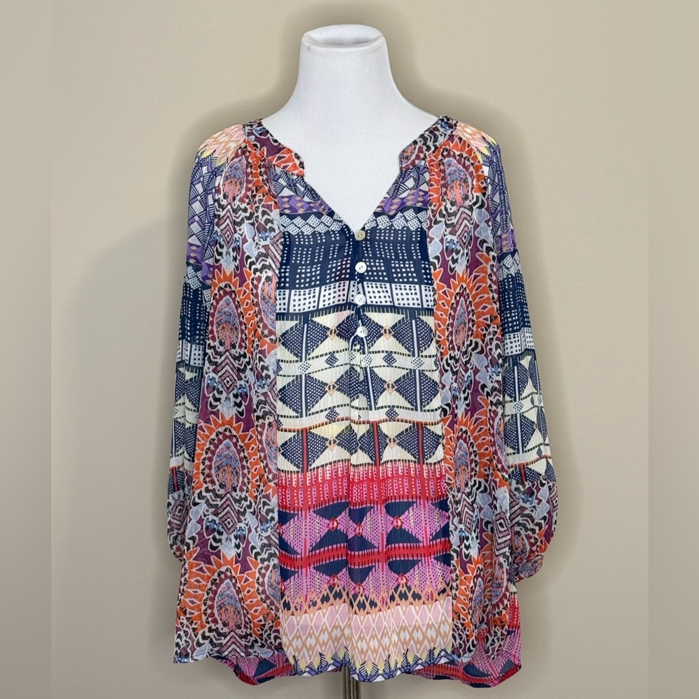 Olive Hill Multicolor Bohemian Print Women's Top